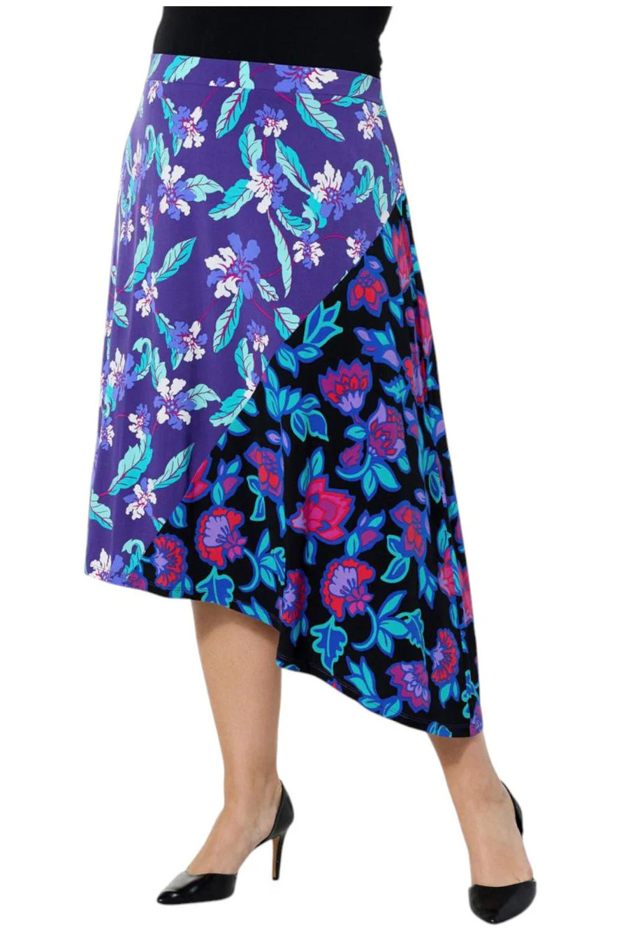 IMAN Women's Global Chic Mixed Printed Asymmetric Skirt Purple Multi - Regular